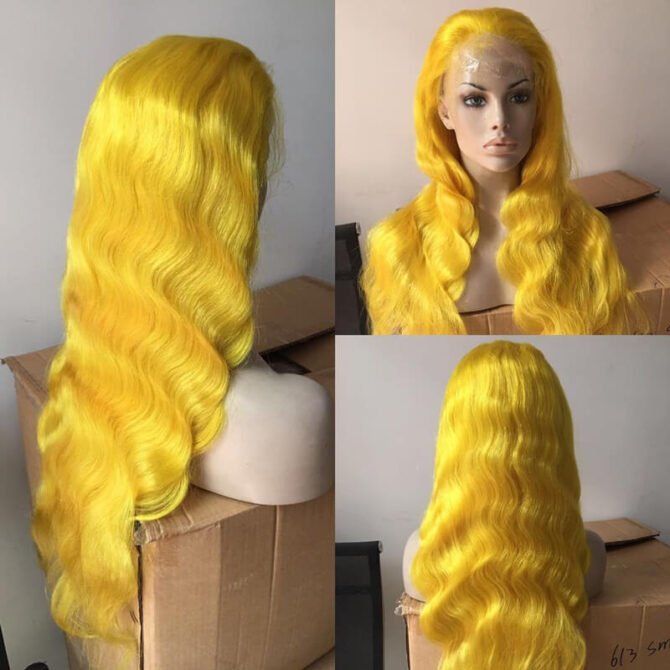 Colorful Body Wave 13x4 Lace Frontal Wig 100% Human Hair Blue Orange Pink Green Grey Yellow Color