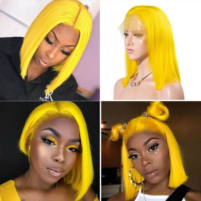Colorful Straight Bob 13x4 Lace Front Wig Blue Orange Pink Green Grey Yellow Color
