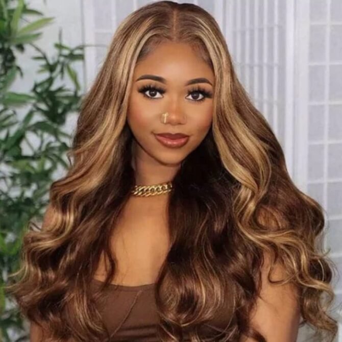 Wear Go Honey Blone Highlight Wig Straight/Body Wave Air Cap 6x5 Plus HD Glueless Pre-Cut Lace Wig
