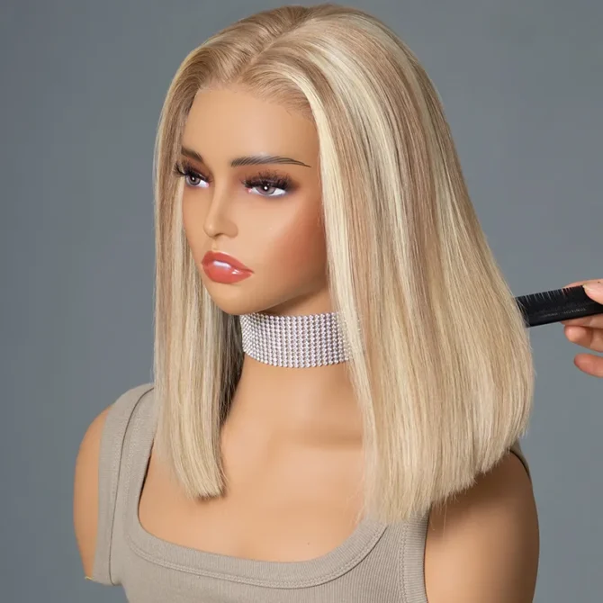 Blonde Highlight Color Bob Human Hair 6x5 13x6 HD Lace Glueless Wig P16/613 Pre Bleached & Plucked