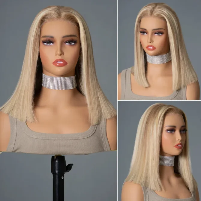 Blonde Highlight Color Bob Human Hair 6x5 13x6 HD Lace Glueless Wig P16/613 Pre Bleached & Plucked