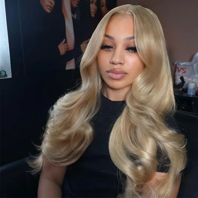 Ash Blonde Color Body Wave Human Hair 13x6 HD Lace Frontal Glueless Wigs 180% Density