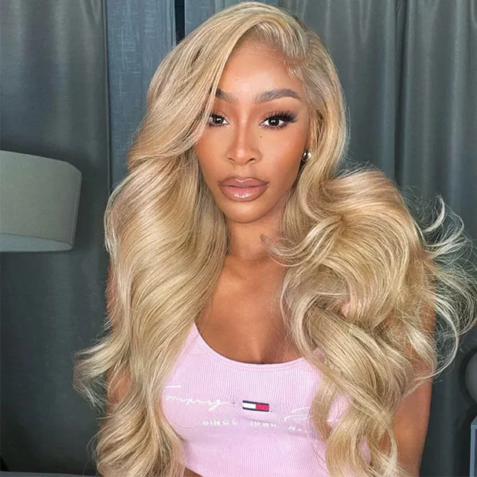 Ash Blonde Color Body Wave Human Hair 13x6 HD Lace Frontal Glueless Wigs 180% Density