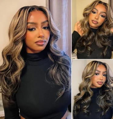 Balayage Highlight Curtain Bangs Body Wave 6x5 HD Lace Layered Glueless Human Hair Wig Pre Cut & Plucked