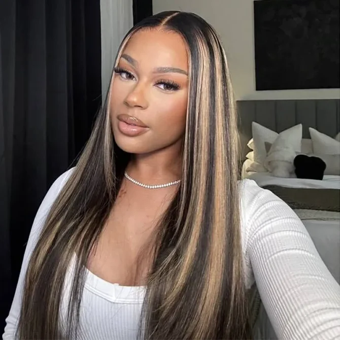 Balayage Highlight Straight Hair 6x5 Glueless 13x4 HD Lace Full Frontal Wig 100% Human Hair