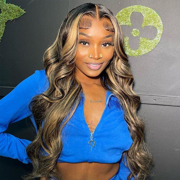 Wear Go Balayage Highlight Body Wave Wig Pre-Cut Lace Straight Hair Glueless Wig Upgrade 6x5 HD Lace Barrel Curls