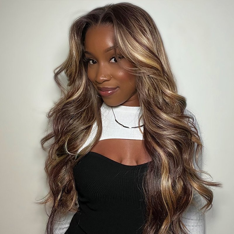 Balayage Highlight Straight/Body Wave 6x5 Lace Glueless Human Hair Wig Ash Blonde Color