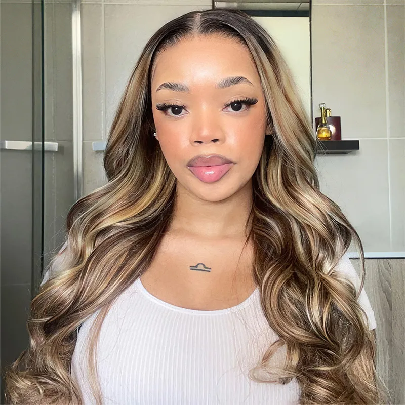 Balayage Highlight Straight/Body Wave 6x5 Lace Glueless Human Hair Wig Ash Blonde Color