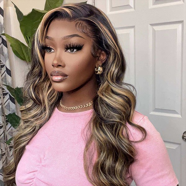 Wear Go Balayage Highlight Body Wave Wig Pre-Cut Lace Straight Hair Glueless Wig Upgrade 6x5 HD Lace Barrel Curls