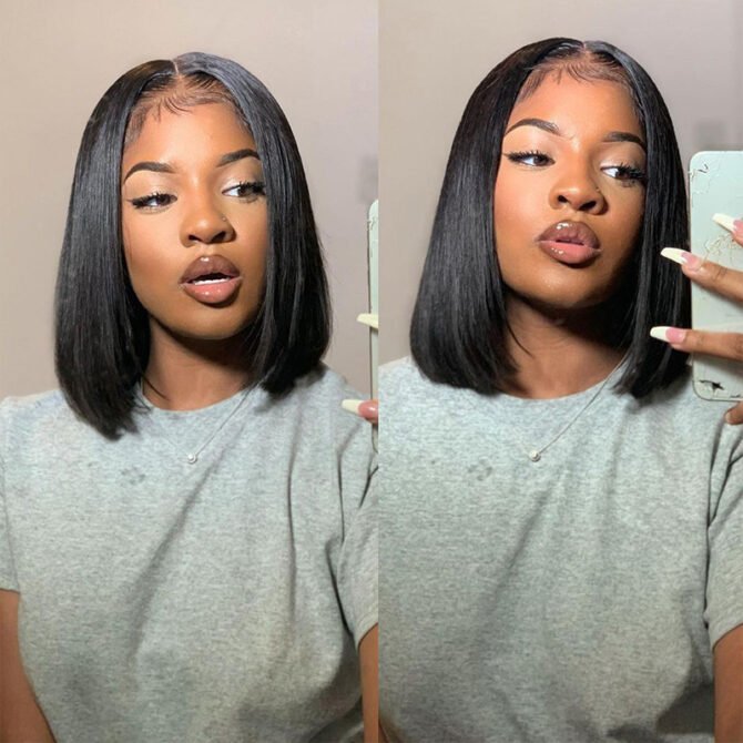 Pre Bleached Knots Short Straight Human Hair Bob 6x5 HD Pre-Cut Lace Glueless Wig
