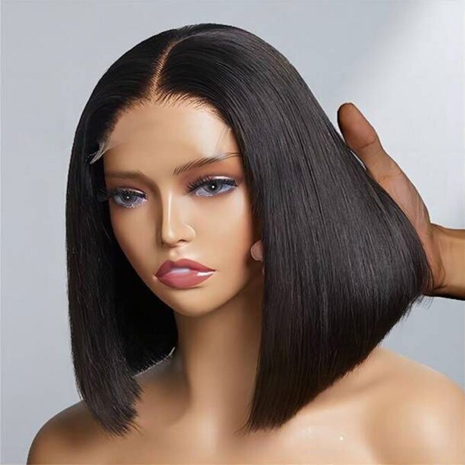Pre Bleached Knots Short Straight Human Hair Bob 6x5 HD Pre-Cut Lace Glueless Wig