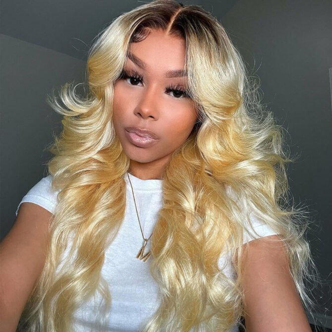 #4/613 Blonde Wig With Brown Roots Straight/Body Wave 13x4 HD Lace Human Hair Wigs