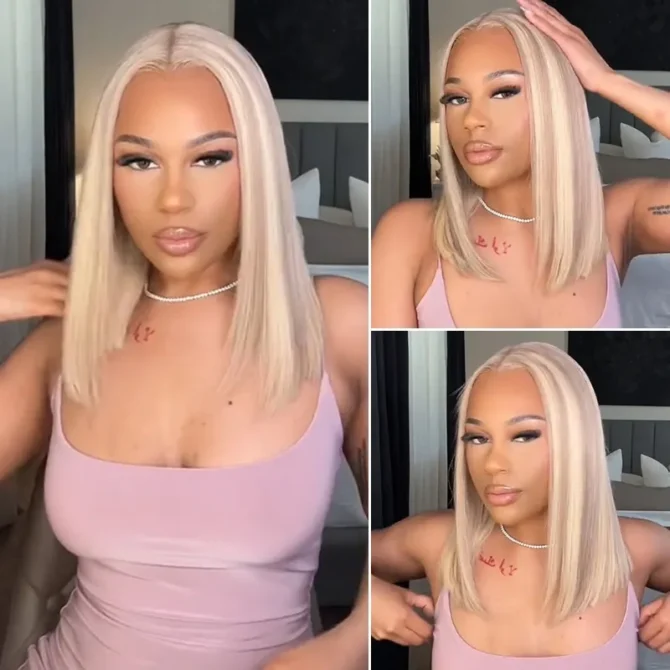 Blonde Highlight Color Bob Human Hair 6x5 13x6 HD Lace Glueless Wig P16/613 Pre Bleached & Plucked