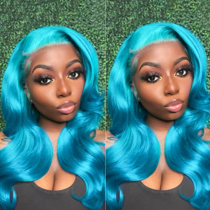 Colorful Body Wave 13x4 Lace Frontal Wig 100% Human Hair Blue Orange Pink Green Grey Yellow Color