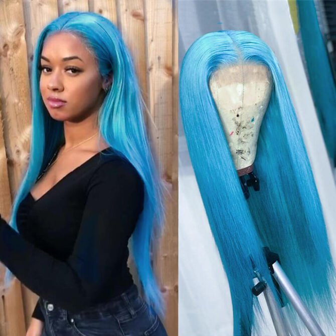 Colorful Straight Hair 13x4 Lace Frontal Wig Blue Orange Pink Green Grey Yellow Color 180 Density