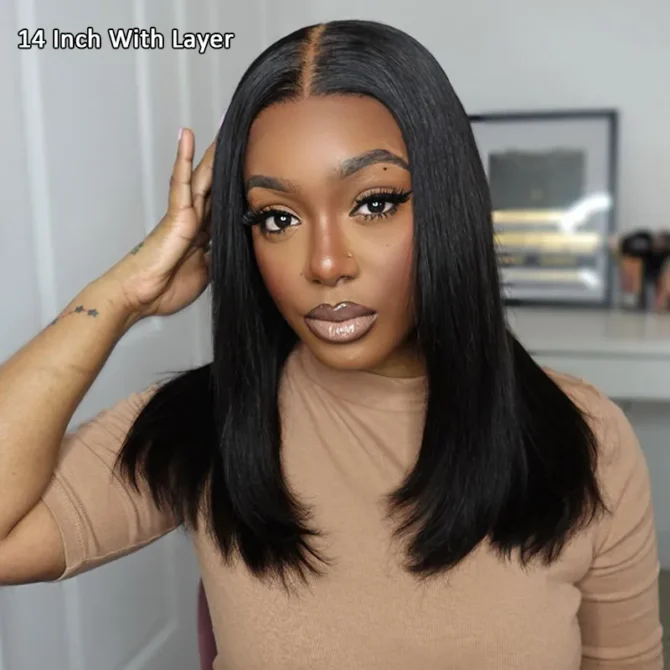Silky Blunt Cut Glueless 6x5 Lace Closure Wig With Layers Wear Go Pre Plucked & Bleached
