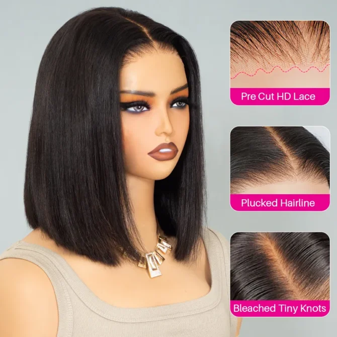 Wear Go Straight Bob Wig Pre-Cut 6x5 HD Lace Closure Wig Glueless Bleached Knots