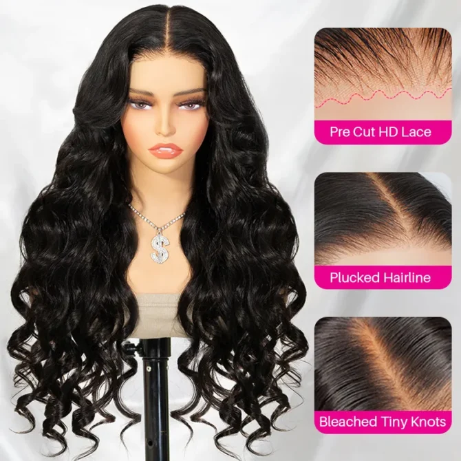 Body Wave 6x5 Wear Go Glueless Pre Cut HD Lace Closure Wig Bleached Knots Natural Hairline