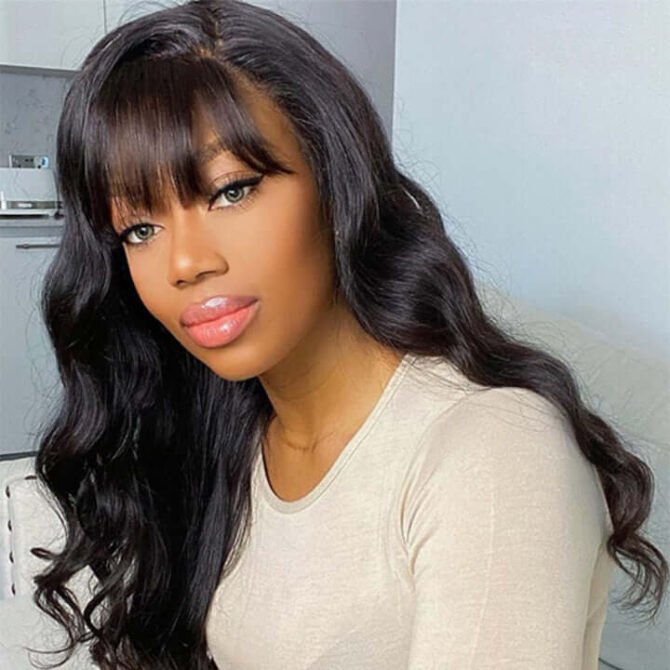 Body Wave Wig with Bangs 6x5 Wear Go Glueless Lace Closure Wig Curtain Bang Human Hair