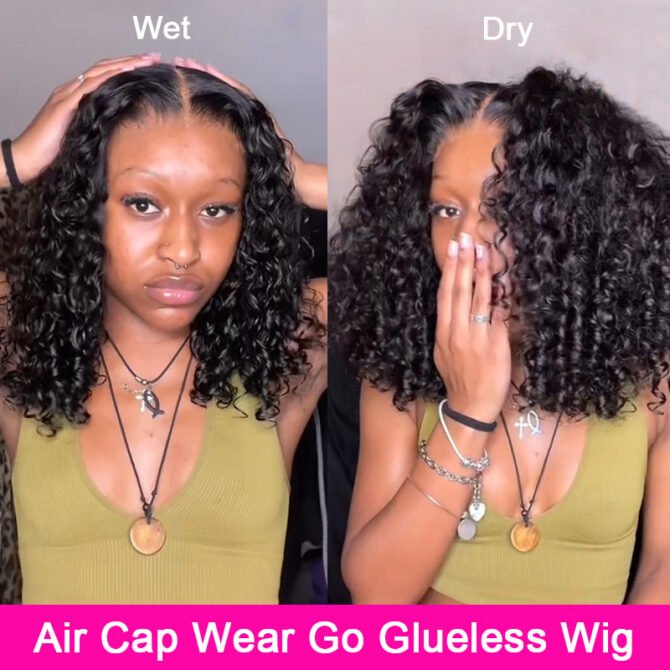 Air Cap | Short Bouncy Water Curly Wear Go Glueless 6x5 HD Lace Wig 100% Human Hair Casual Finger Curls