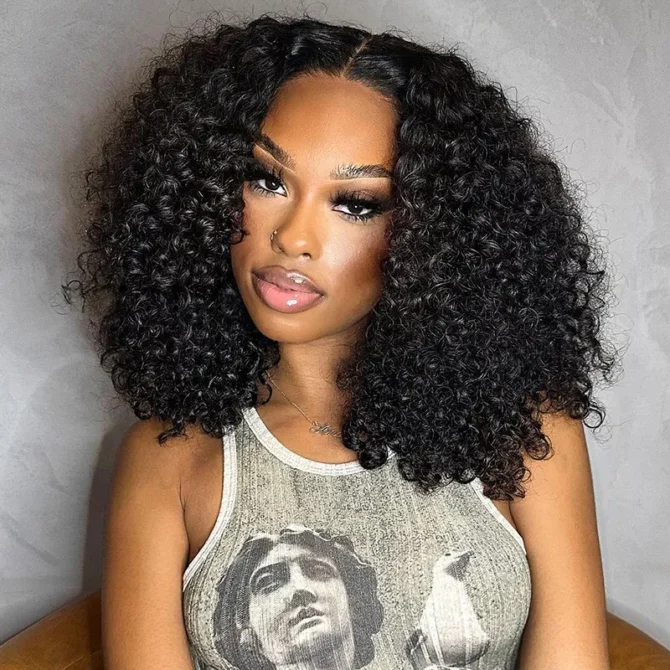 Wear Go Pre-Cut Lace Short Bouncy Curly wig Upgrade 6x5 Lace Deep Curly Glueless Wig