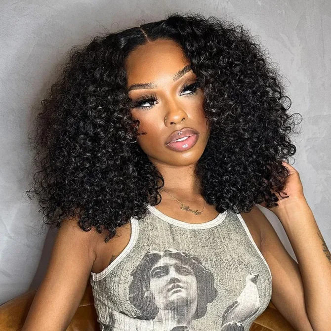 Wear Go Pre-Cut Lace Short Bouncy Curly wig Upgrade 6x5 Lace Deep Curly Glueless Wig