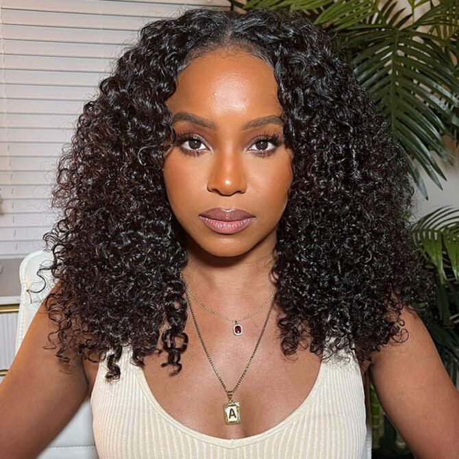 Bouncy Water Curls Short V Part Wig 100% Human Hair Quick And Easy Install Protective Style