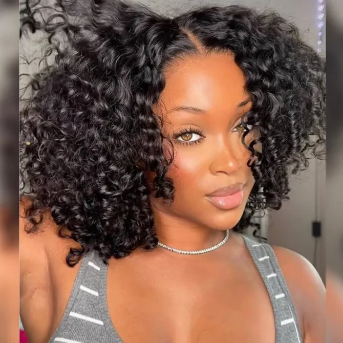 Bouncy Water Short Curly Human Hair Glueless 6x5 Lace Closure Wig Pre Plucked & Bleached Knots