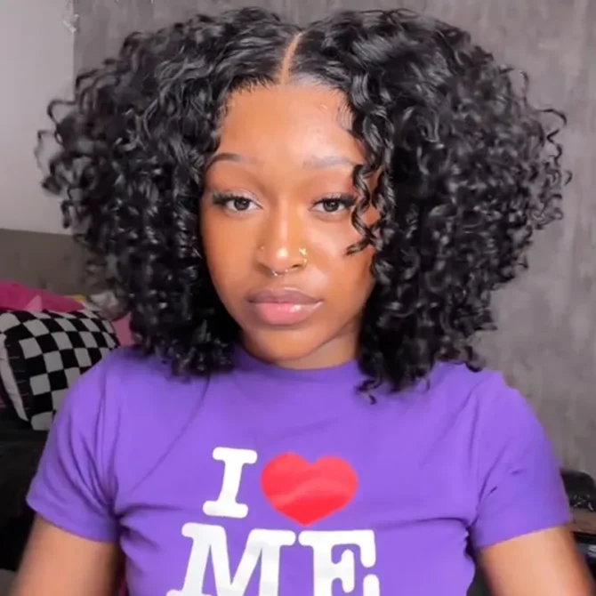 Bouncy Water Short Curly Human Hair Glueless 6x5 Lace Closure Wig Pre Plucked & Bleached Knots