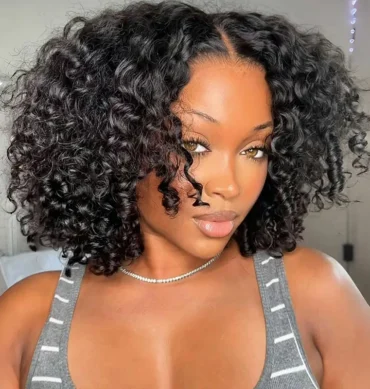 Bouncy Water Short Curly Human Hair Glueless 6x5 Lace Closure Wig Pre Plucked & Bleached Knots