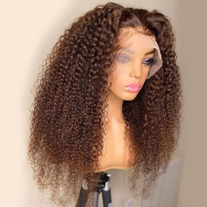 Chocolate Brown Color Curly 13x4 HD Lace Front 6x5 Wear Go Glueless Human Hair Wig 180% Density
