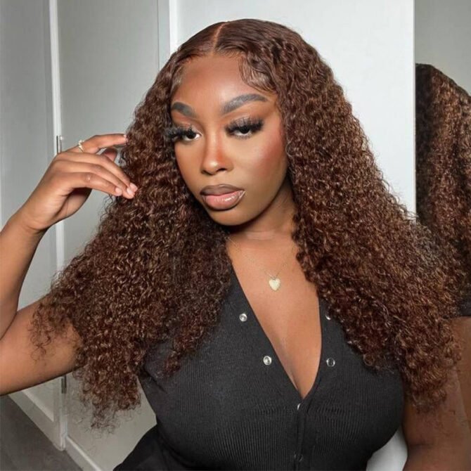 Chocolate Brown Color Curly 13x4 HD Lace Front 6x5 Wear Go Glueless Human Hair Wig 180% Density