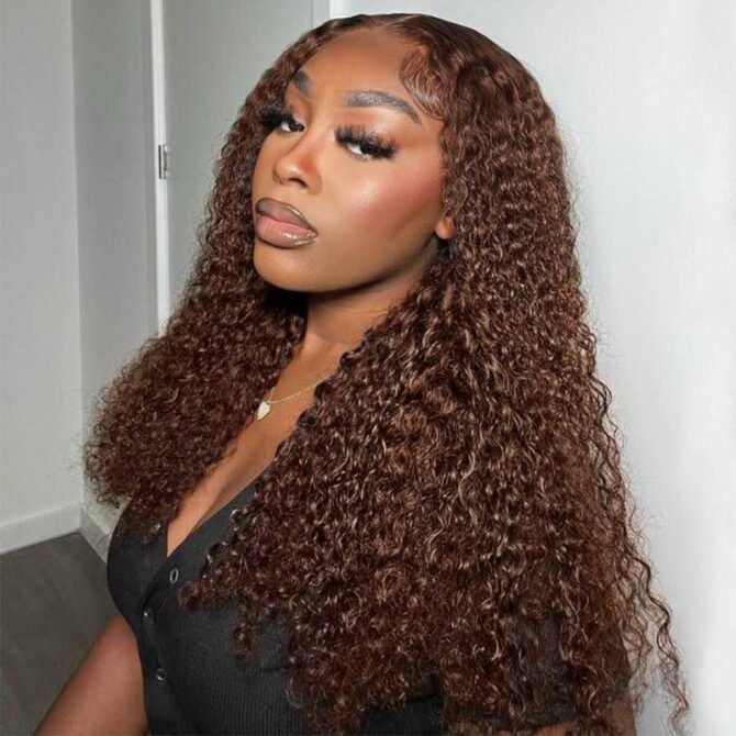 Chocolate Brown Color Curly 13x4 HD Lace Front 6x5 Wear Go Glueless Human Hair Wig 180% Density
