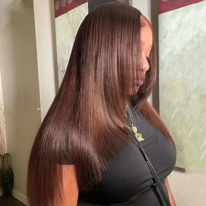 Trendy Layered Design Brown Color Human Hair Straight Wear Go Glueless 6x5 HD Lace Closure Wig Shoulder Length