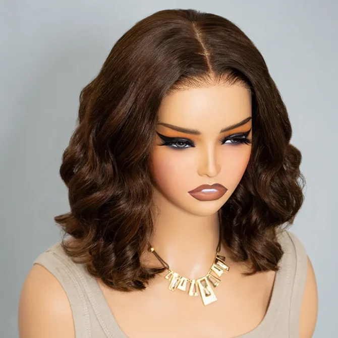 Short Loose Body Wave 6x5 HD Lace Glueless Wig Reddish Brown/99J Burgundy/Brown Color 100% Human Hair