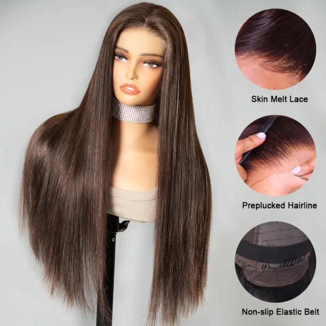 Brown Color Upgrade 6x5 HD Lace Straight/Body Wave Wear Go Glueless Closure Wig Plucked Hairline