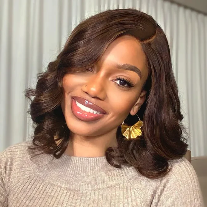 Short Loose Body Wave 6x5 HD Lace Glueless Wig Reddish Brown/99J Burgundy/Brown Color 100% Human Hair