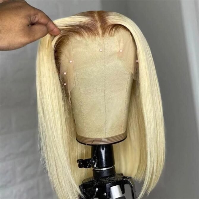4/613 Blonde Bob Wigs With Dark Brown Roots Ombre 1B/613 13x4 Lace Front Bob Wigs