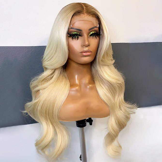 #4/613 Blonde Wig With Brown Roots Straight/Body Wave 13x4 HD Lace Human Hair Wigs