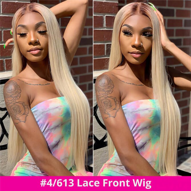 #4/613 Blonde Wig With Brown Roots Straight/Body Wave 13x4 HD Lace Human Hair Wigs