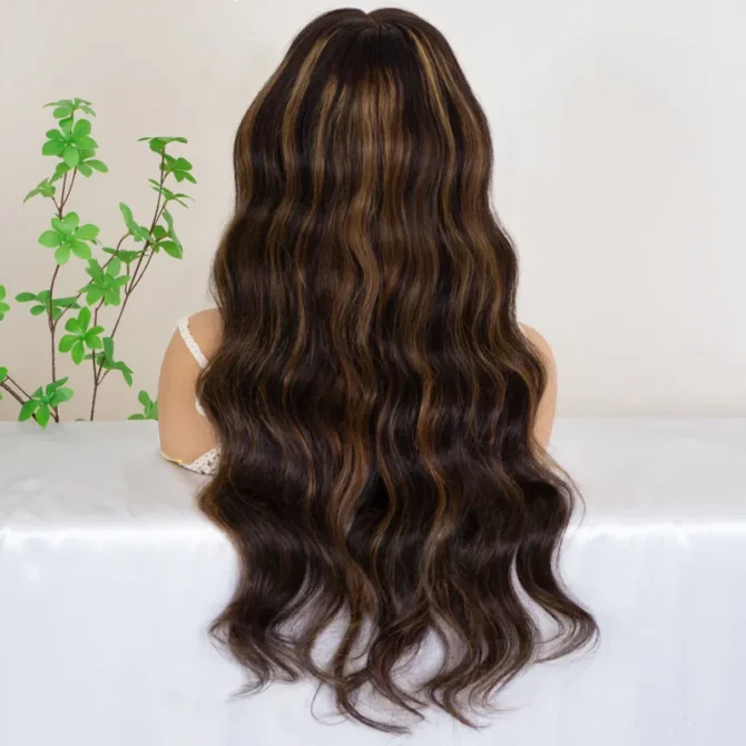 Brown With Blonde Color Balayage Highlight 6x5 Lace Glueless Straight/Body Wave Human Hair Wig
