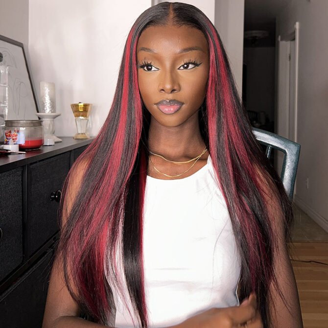 Burgundy Highlight Straight Hair Glueless Wig P1B/99J 13x4 HD Lace Frontal Wig