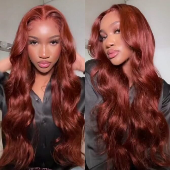 Reddish Brown 6x5 Pre-Cut HD Lace Straight/Body Wave Wear Go Glueless Closure Wig 180% Density