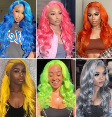 Colorful Body Wave 13x4 Lace Frontal Wig 100% Human Hair Blue Orange Pink Green Grey Yellow Color