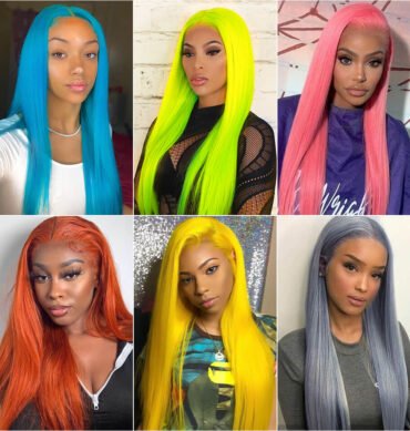 Colorful Straight Hair 13x4 Lace Frontal Wig Blue Orange Pink Green Grey Yellow Color 180 Density
