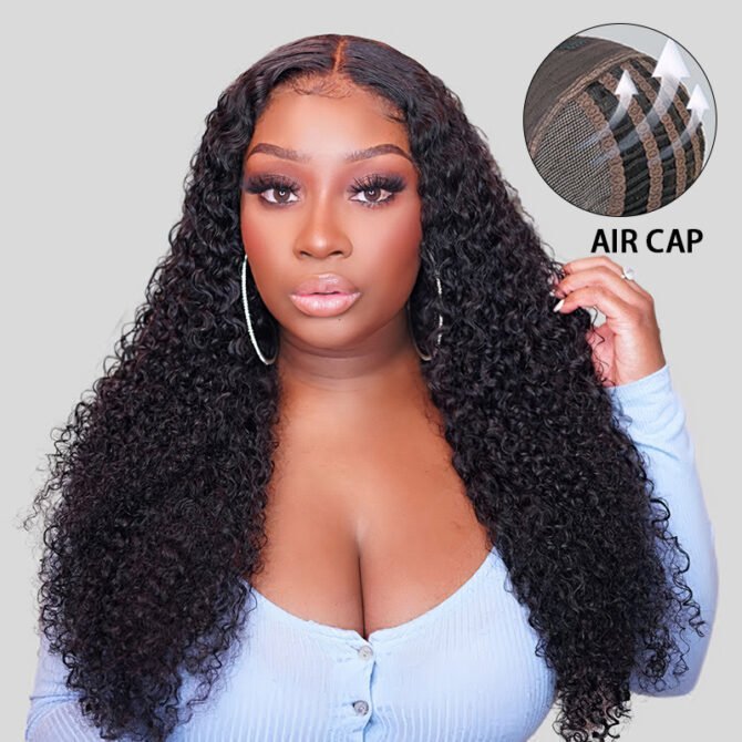 Air Cap | Curly Hair 6x5 Plus HD Pre Cut Lace Wear Go Glueless Wig 180% Density Bleached Knots