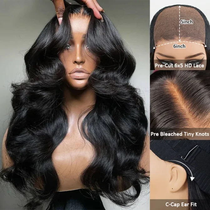 Face-Framing Curtain Bangs Body Wave Wig 6x5 Lace Glueless Wear Go Human Hair Wig