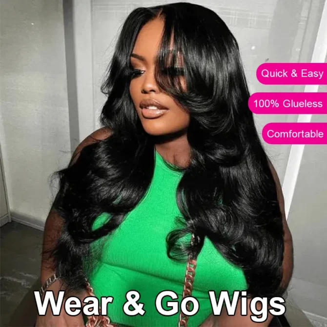 Face-Framing Curtain Bangs Body Wave Wig 6x5 Lace Glueless Wear Go Human Hair Wig