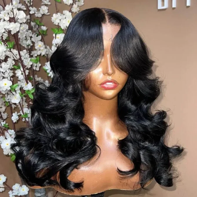Face-Framing Curtain Bangs Body Wave Wig 6x5 Lace Glueless Wear Go Human Hair Wig