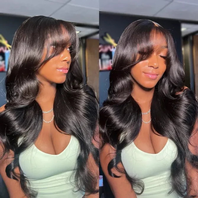 Face-Framing Curtain Bangs Body Wave Wig 6x5 Lace Glueless Wear Go Human Hair Wig